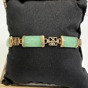 Asian style gold plated dyed jadeite tennis bracelet